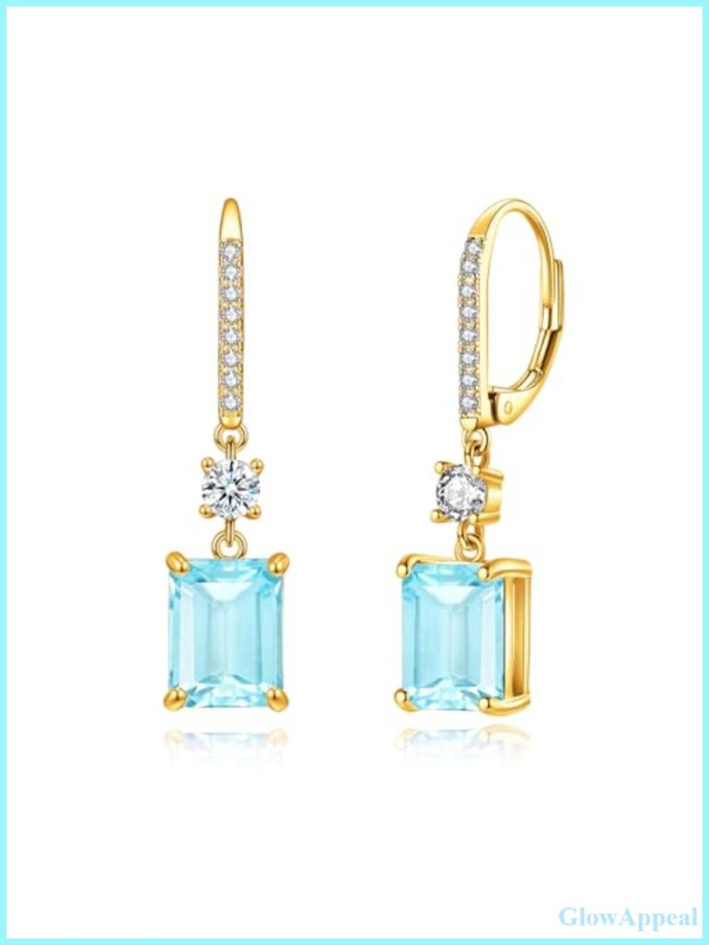 14K Yellow Gold Plated Rectangular CZ Leverback Dangle Drop Earrings